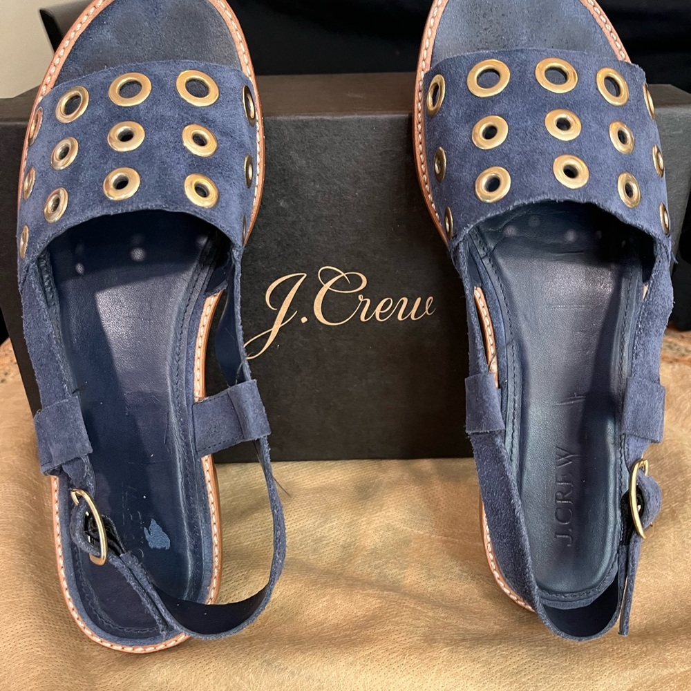 J CREW Blue Suede Grommet Slingback Sandals 8.5 - Picture 6 of 7